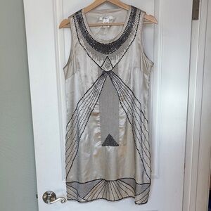 Vertigo Paris Champagne Beaded Gatsby Flapper Art Deco Dress Size M
